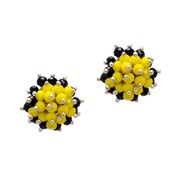Yellow & Black Jasper Zircon Beads Earrings CE-1027