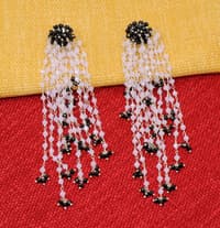 Rose Quartz & Black Spinel Long Zircon Beads Earrings CE-1055 photo 2
