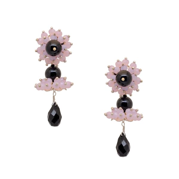 Rose Quartz & Black Spinel Zircon Beads Earrings CE-1057