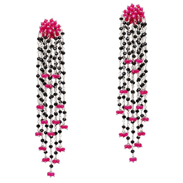Pink Chalcedony & Black Spinel Zircon Beads Earrings CE-1062