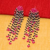 Pink Chalcedony & Black Spinel Zircon Beads Earrings CE-1062 photo 2
