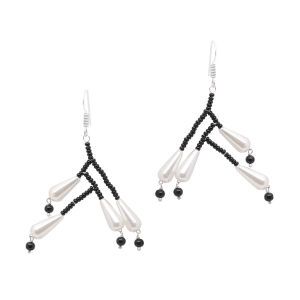 Pearl & Black Spinel Color Stone Bead Earrings CE-1065