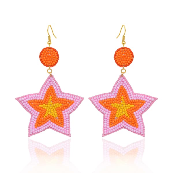 Rose Quartz, Carnelian & Yellow Jasper Zircon Beads Earrings  CE-1072