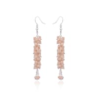 Elegant Peach Beaded Cascade Earrings with Silver-Tone Chain CE-1085 photo 2