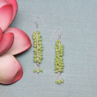 Elegant Green Beaded Cascade Earrings with Silver-Tone Chain CE-1086 photo 2