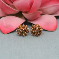 Golden Pyrite Color Beaded Stud Style Earrings CE-1091 photo 4