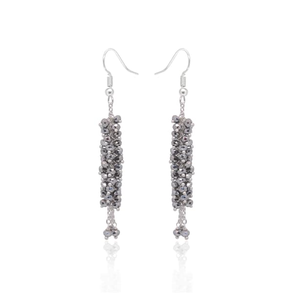 Silver pyrite Color Beaded Dangle Drop Style Earrings CE-1094