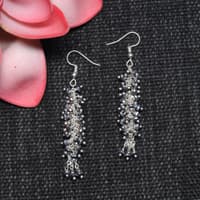 Silver pyrite Color Beaded Dangle Drop Style Earrings CE-1094 photo 3