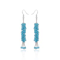 Blue Topaz Color Beaded Dangle Drop Style Earrings CE-1095 photo 1