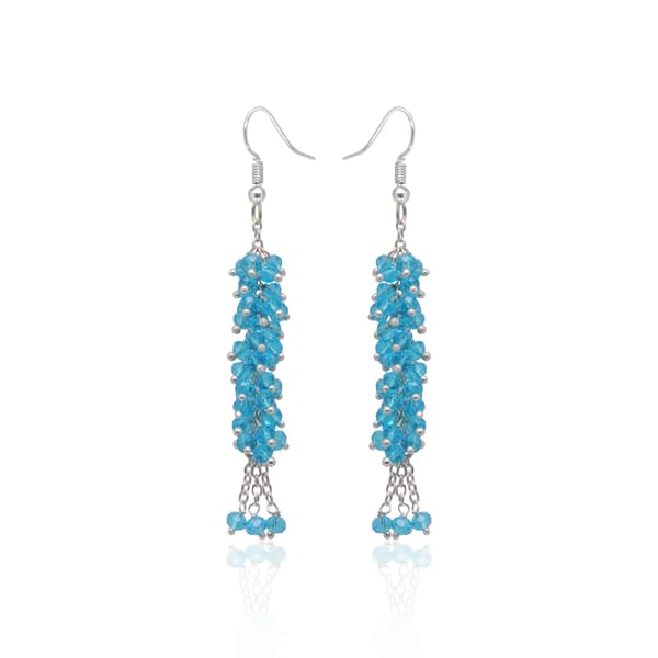 Blue Topaz Color Beaded Dangle Drop Style Earrings CE-1095