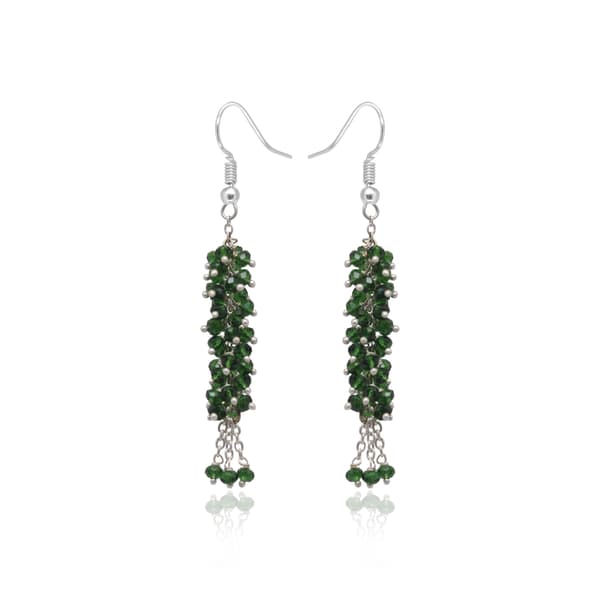 Chrome Color Green Beaded Dangle drop Style Earrings CE-1096