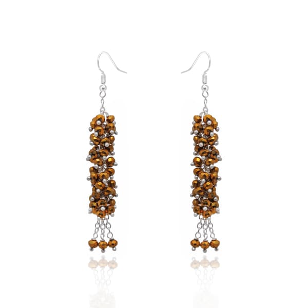 Golden Pyrite Color Beaded Dangle Drop Style Earrings CE-1097