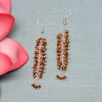 Golden Pyrite Color Beaded Dangle Drop Style Earrings CE-1097 photo 3
