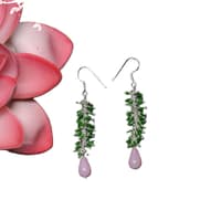 Rose Quartz & Emerald Green Color Beaded Earrings CE-1098 photo 2