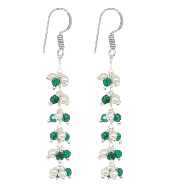 Pearl & Emerald Green Beaded Earrings CE-1100