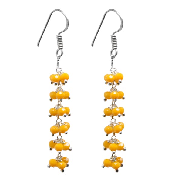 Mustard Yellow Color Beaded Dangle Drop Style Earrings CE-1102