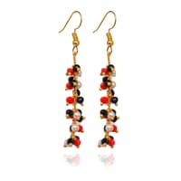 Red White & Black Zircon Beaded Dangle Drop Style Earrings CE-1103 photo 2