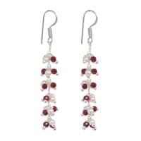 Pearl & Red Garnet Zircon Beads Dangle Drop Style Earrings CE-1104 photo 2