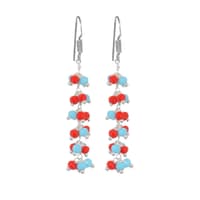Red Jasper & Turquoise Zircon Beads Dangle Drop Style Earrings CE-1107 photo 1
