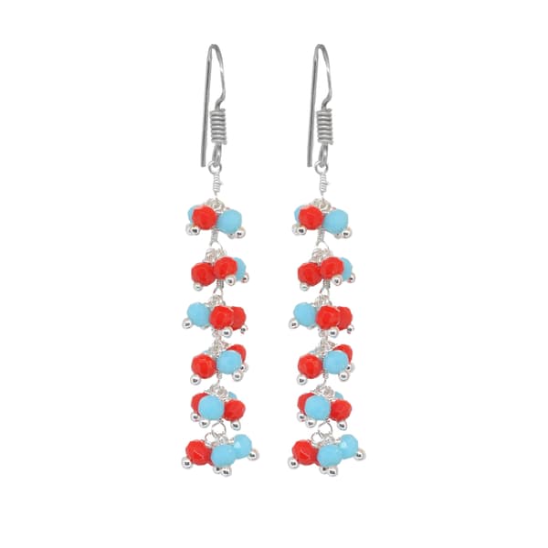 Red Jasper & Turquoise Zircon Beads Dangle Drop Style Earrings CE-1107