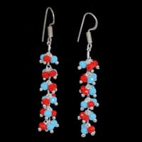 Red Jasper & Turquoise Zircon Beads Dangle Drop Style Earrings CE-1107 photo 3