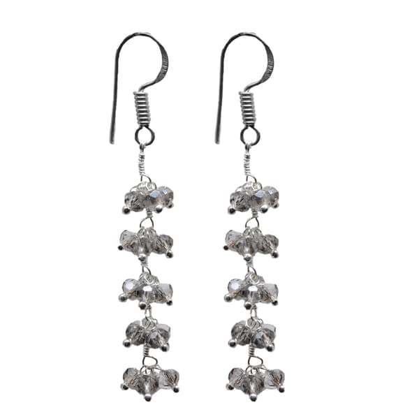 Black Rutile Zircon Beads Dangle Drop Style Earrings CE-1113
