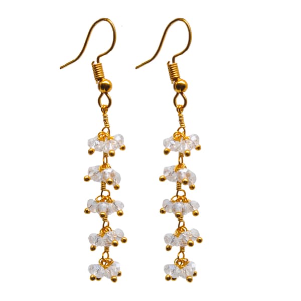 Rock-Crystal Zircon Beads Dangle Drop Style Earrings CE-1117