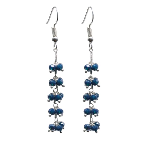 Metallic Blue Color Zircon Beads Dangle Style Earrings CE-1119
