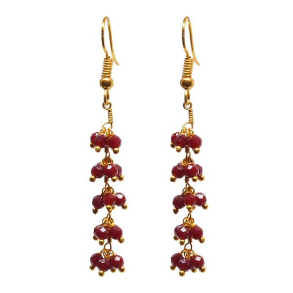 Red Garnet Zircon Beads Dangle Drop Style Earrings CE-1120