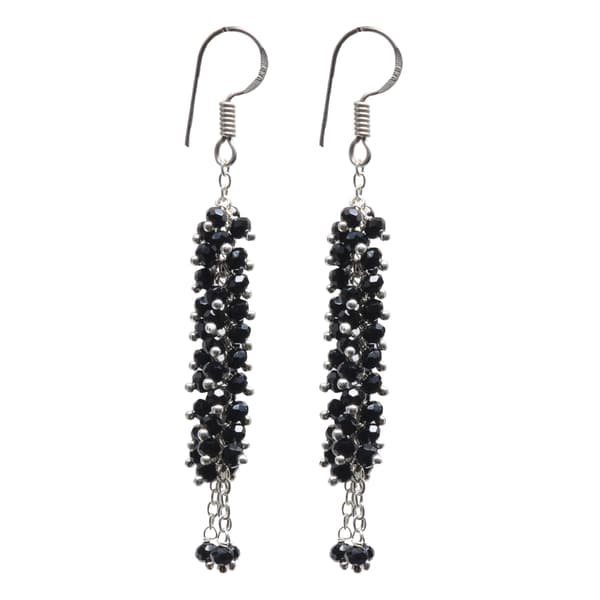 Black Spinel Zircon Beads Dangle Drop Style Earrings CE-1121