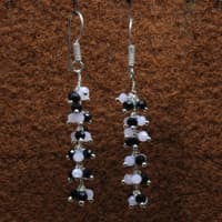 Rose Quartz & Black Spinel Zircon Beads Dangle Drop Style Earrings  CE-1124 photo 3