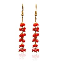 Red Jasper Zircon Beads Dangle Drop Style Earrings CE-1125 photo 2