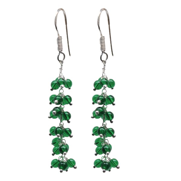 Emerald Plain Zircon Beads Dangle Drop Style Earrings CE-1127