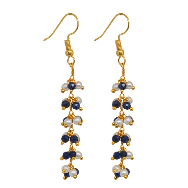 Pearl & Blue Sapphire Zircon Beads Dangle Style Earrings CE-1129