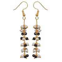 Pearl & Black Onyx Zircon Beads Dangle Style Earrings CE-1131 photo 1