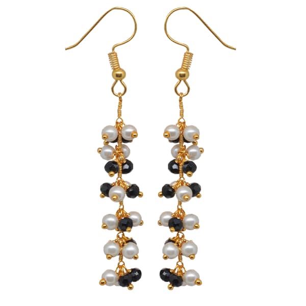 Pearl & Black Onyx Zircon Beads Dangle Style Earrings CE-1131