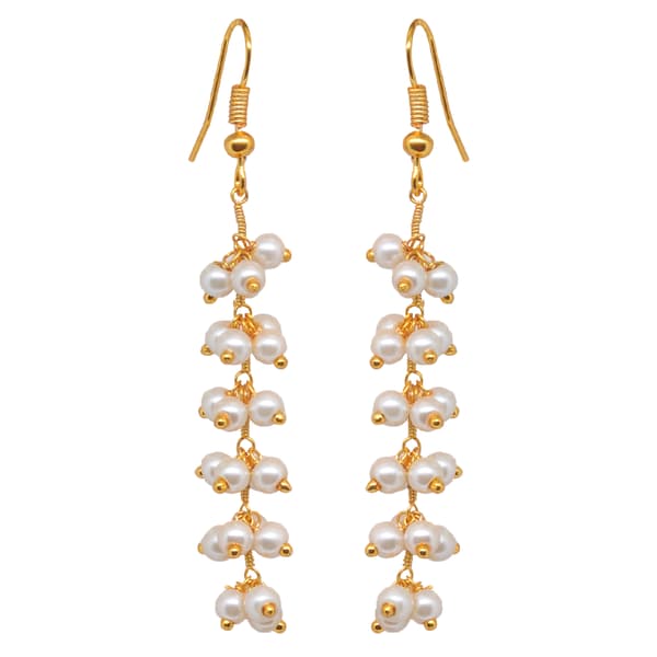 Fine Quality Pearl Beaded Earrings In Yellow Gold Plating CE-1136