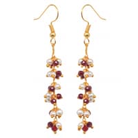 Pearl & Ruby Color Zircon Beads Dangle Drop Style Earrings CE-1137 photo 1