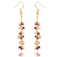 Pearl & Ruby Color Zircon Beads Dangle Drop Style Earrings CE-1137 photo 2