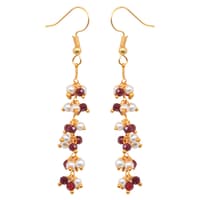 Pearl & Ruby Color Zircon Beads Dangle Drop Style Earrings CE-1137 photo 3