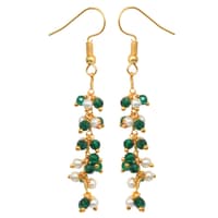 Pearl & Emerald Green Zircon Beads Dangle Drop Style Earrings CE-1140 photo 1