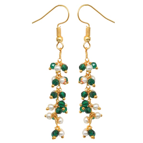 Pearl & Emerald Green Zircon Beads Dangle Drop Style Earrings CE-1140