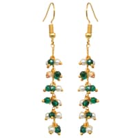 Pearl & Emerald Green Zircon Beads Dangle Drop Style Earrings CE-1140 photo 2