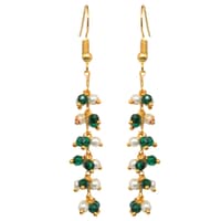 Pearl & Emerald Green Zircon Beads Dangle Drop Style Earrings CE-1140 photo 3