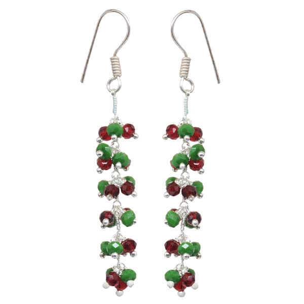Ruby & Emerald Color Zircon Beads Dangle Drop Style Earrings CE-1141