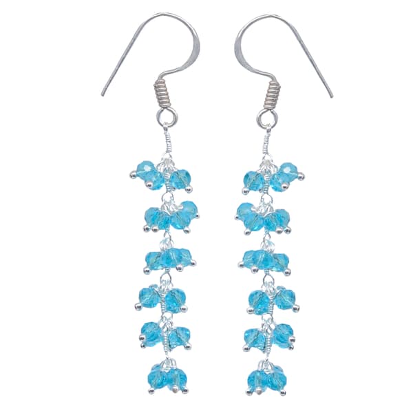 Swiss Blue Topaz Zircon Beads Dangle Drop Style Earrings CE-1143