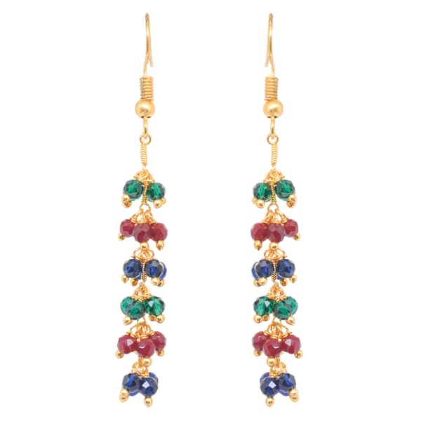 Emerald Ruby Sapphire Color Zircon Beads Dangle Style Earrings CE-1147