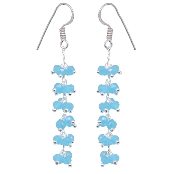 Blue Chalcedony Zircon Beads Dangle Drop Style Earrings CE-1148