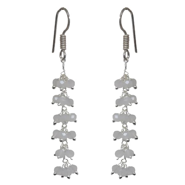 White Moonstone Zircon Beads Dangle Drop Style Earrings CE-1152