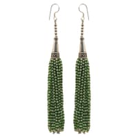 Pearl & Peridot Color Zircon Beads Dangle Drop Style Earrings CE-1158 photo 1